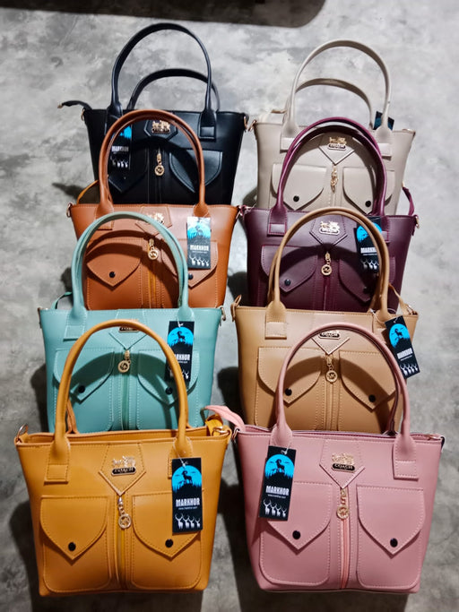 Front Pocket Double Handle Coach Style Bags . Good Quality Pu Leather Material
