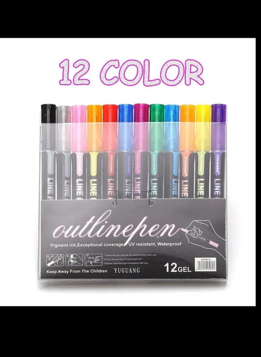 12pcs Highlighter Pen Outline Marker For Drawing And Doodling